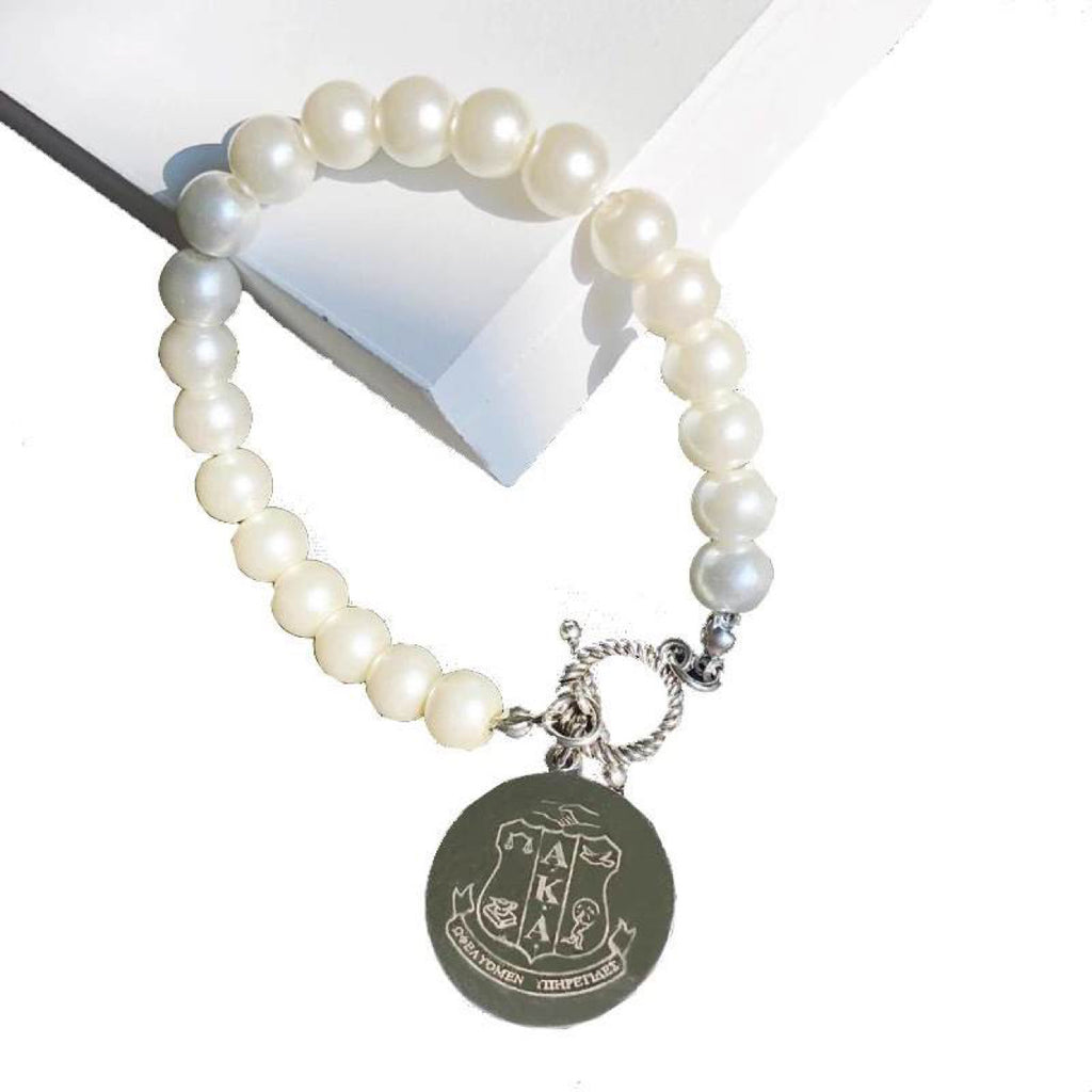 Silver Signature Alpha Kappa Alpha White Pearl Bracelet